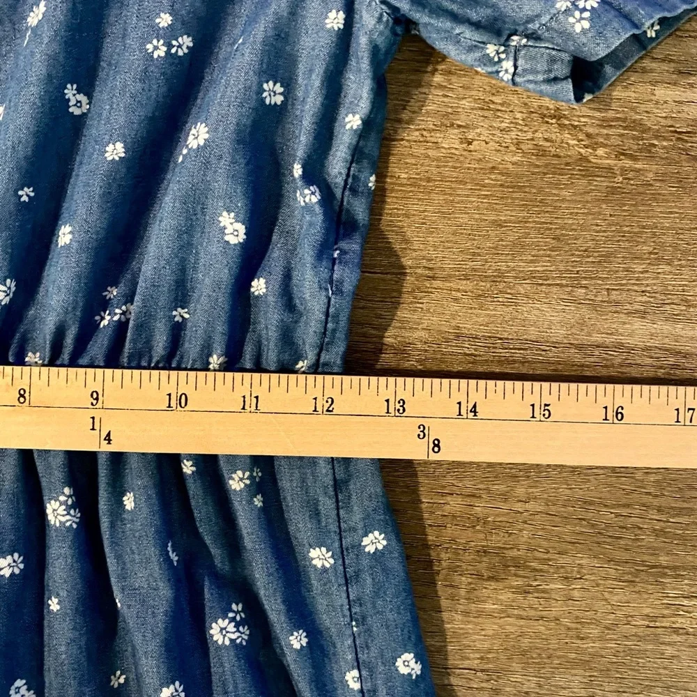 GAP Kids Dress Girl's L 10 Blue White Floral Puff Sleeve 100% Cotton Elastic EUC
